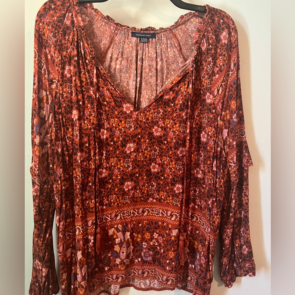 American Eagle Outfitters Women's Rust Floral Blouse